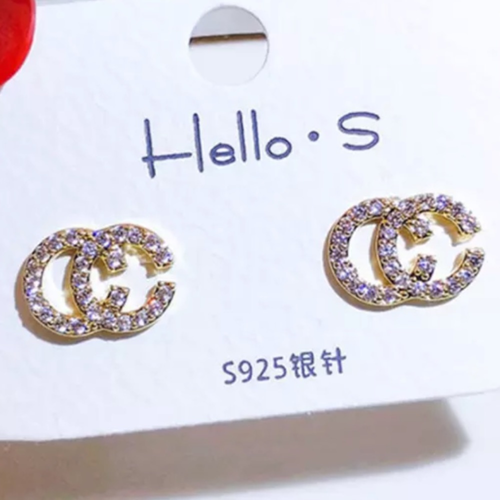 Gold Plated Double C Letter Earrings